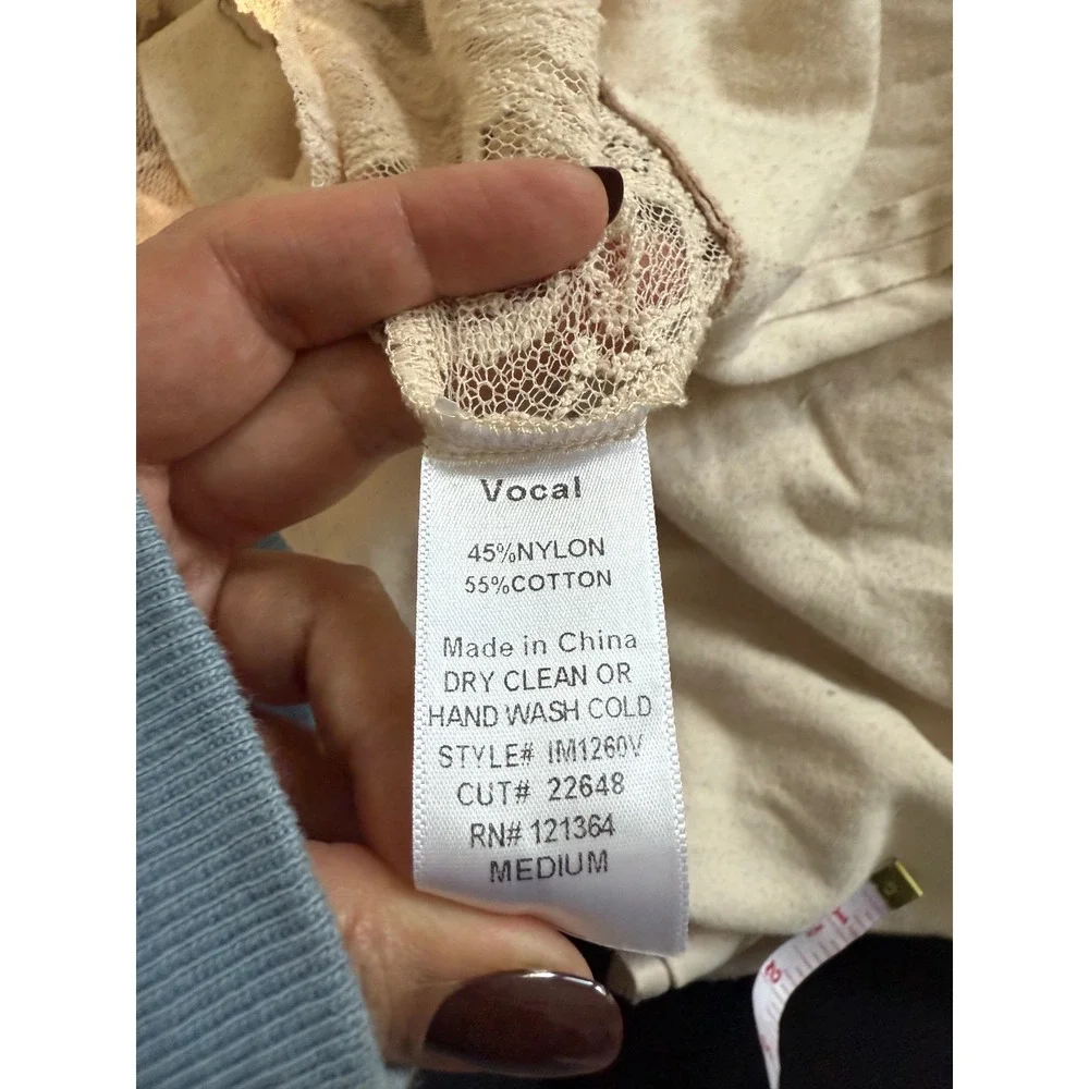 Vocal Boho Lace Fringe‎ Studded Vest Tan Neutral Layering Piece Medium